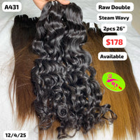 2pcs 26" Steam wavy double drawn raw hair (A431)