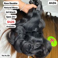 5pcs 24" Natural wavy jet black color double drawn raw hair (A434)
