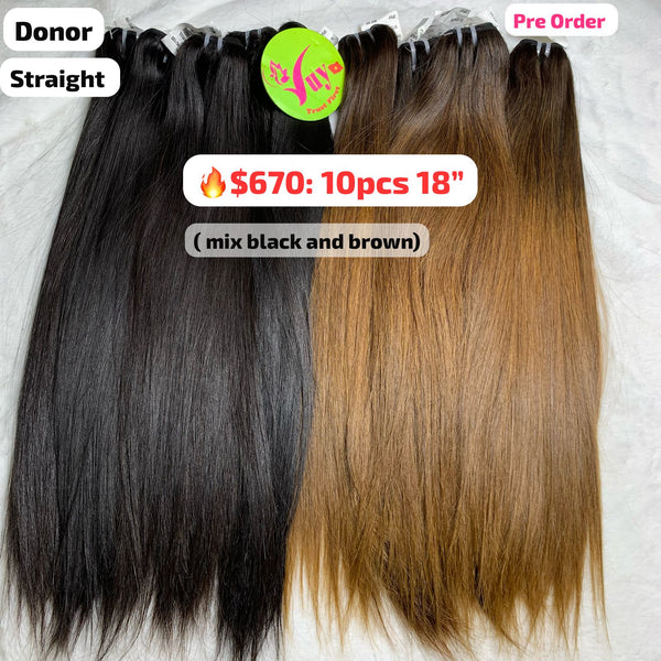 [PRE-ORDER] Deal 10pcs 18" Straight hair single donor hair (mix black and brown color)