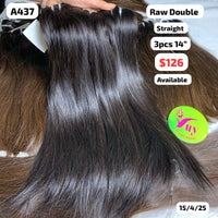 3pcs 14" Straight double drawn raw hair (A437)