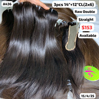 3pcs 14" and 12" 2x6 closure Straight double drawn raw hair (A436)