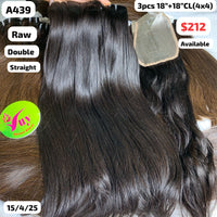 3pcs 18" and 18" 4x4 closure Straight double drawn raw hair (A439)