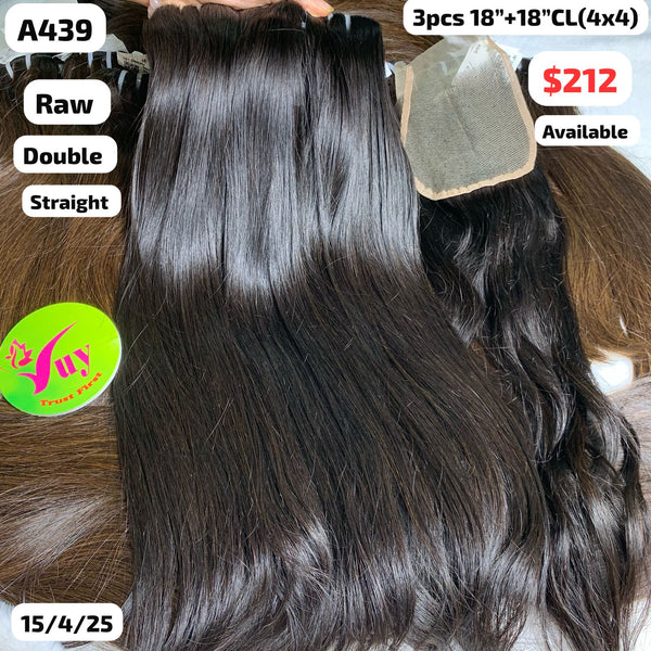 3pcs 18" and 18" 4x4 closure Straight double drawn raw hair (A439)