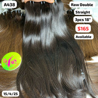 3pcs 18" Straight double drawn raw hair (A438)