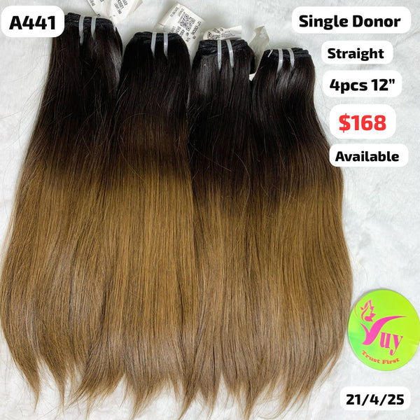 4pcs 12" Straight ombre color single donor hair (A441)