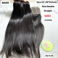 3pcs 22" and 20" 4x4 closure Straight double drawn raw hair (A449)