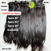 Deal 15pcs Straight double drawn raw hair: 5pcs 22" 5pcs 24" 5pcs 26" (A446)