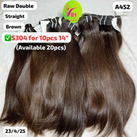 Deal 10pcs 14" Straight brown color double drawn raw hair (A452)