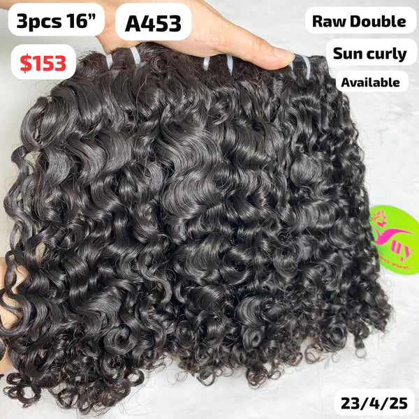 3pcs 16" Sun curly double drawn raw hair (A453)