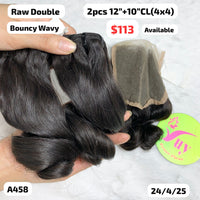 2pcs 12" and 10" 4x4 closure Bouncy wave double drawn raw hair (A458)