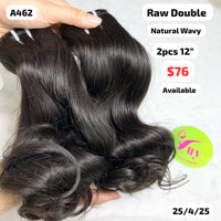 2pcs 12" Natural wavy double drawn raw hair (A462)