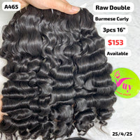3pcs 16" Burmese curly double drawn raw hair (A465)