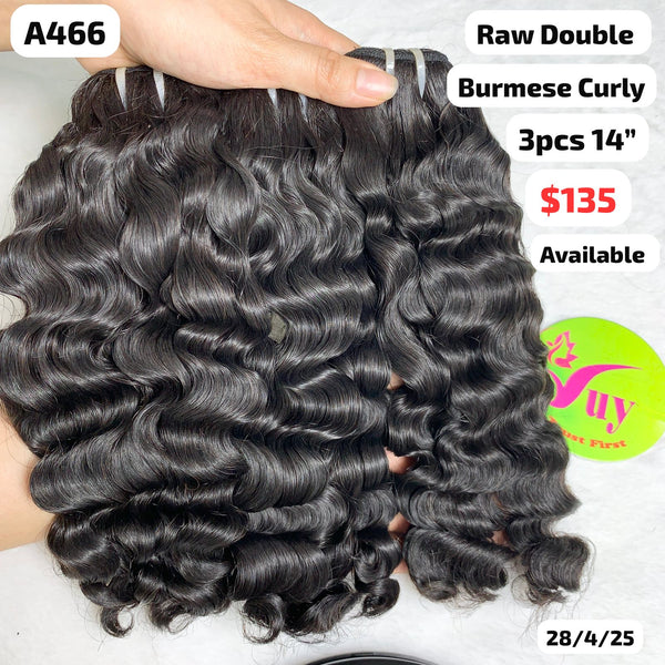 3pcs 14" Burmese curly double drawn raw hair (A466)