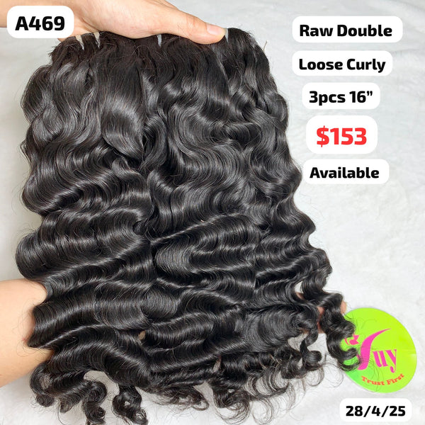 3pcs 16" Loose curly double drawn raw hair (A469)