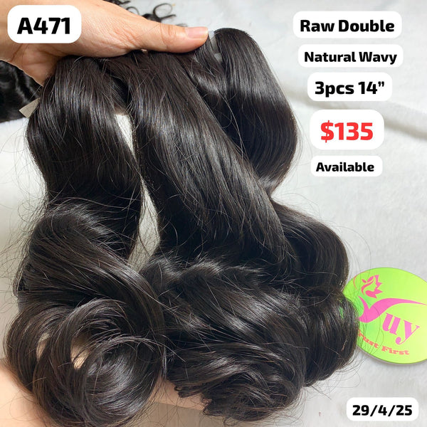 3pcs 14" Natural wavy double drawn raw hair (A471)