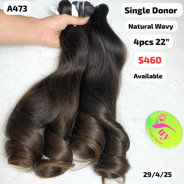 4pcs 22" Natural wavy single donor hair (A473)