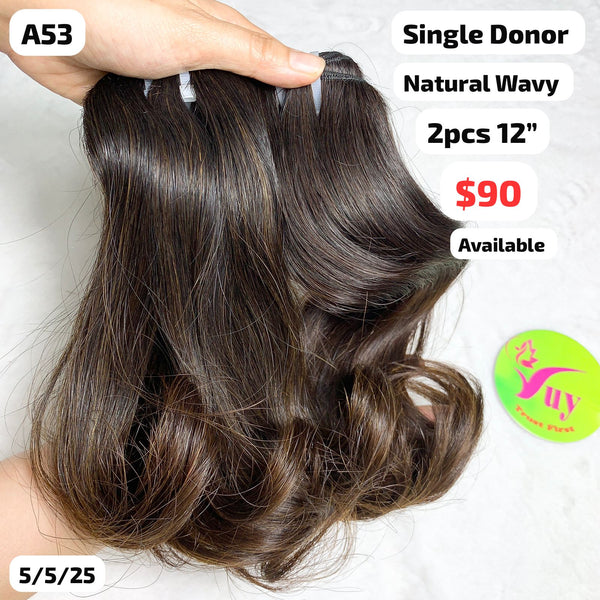 2pcs 12" Natural wavy single donor hair (A53)