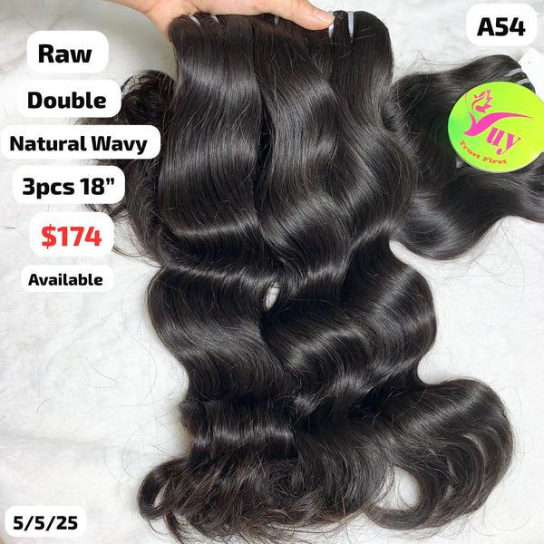 3pcs 18" Natural wavy double drawn raw hair (A54)
