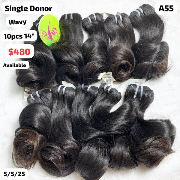 10pcs 14" Natural wavy single donor hair (A55)