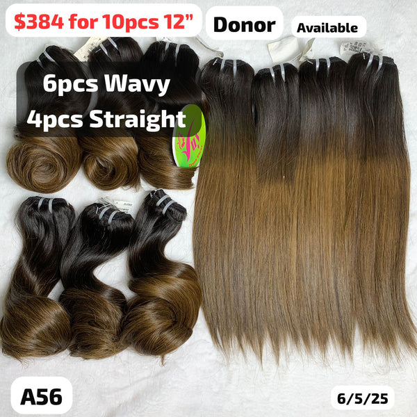 Deal 10pcs 12" Single donor hair: 6pcs Wavy and 4pcs Straight (A56)