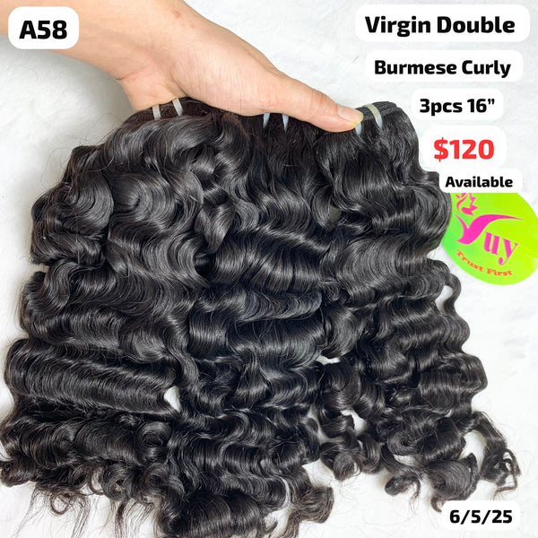 3pcs 16" Burmese curly double drawn virgin hair (A58)