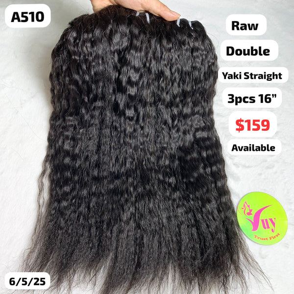 3pcs 16" Yaki straight double drawn raw hair (A510)