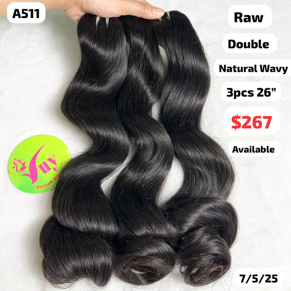3pcs 26" Natural wavy double drawn raw hair (A511)