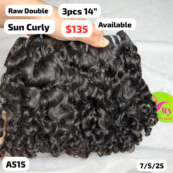 3pcs 14" Sun curly double drawn raw hair (A515)