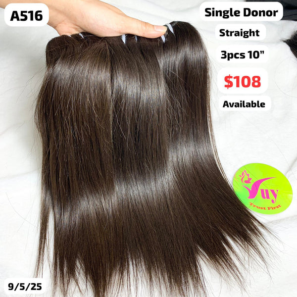 3pcs 10" Straight single donor hair (A516)