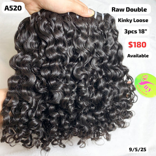 3pcs 18" Kinky loose curly double drawn raw hair (A520)