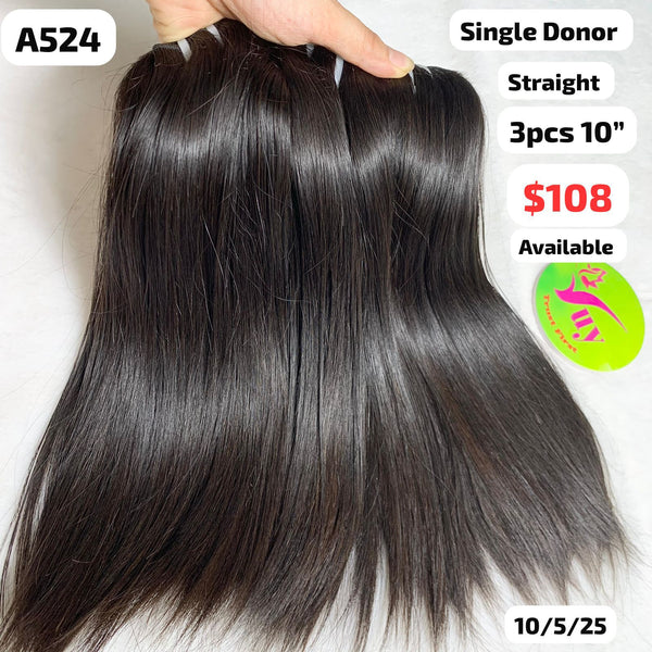 3pcs 10" Straight single donor hair (A524)