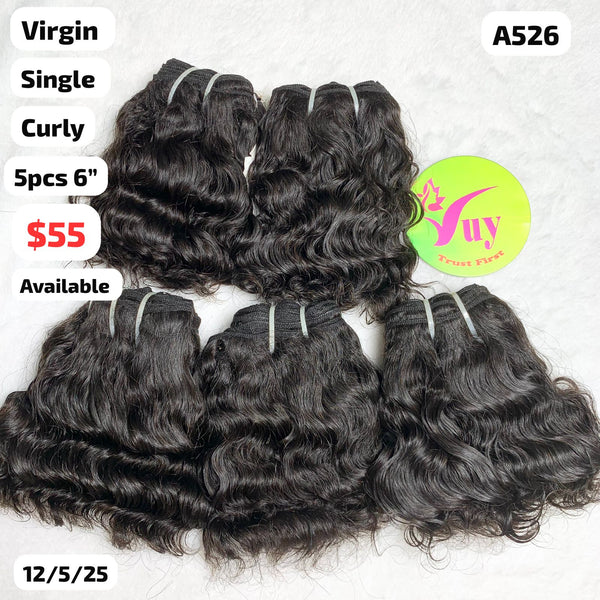 5pcs 5" Curly single drawn virgin hair (A526)