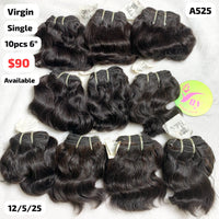 10pcs 6" Wavy single drawn virgin hair (A525)