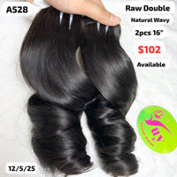 2pcs 16" Natural wave double drawn raw hair (A528)