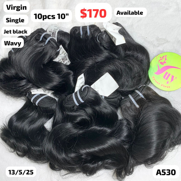 10pcs 10" Wave single drawn jet black color virgin hair (A530)