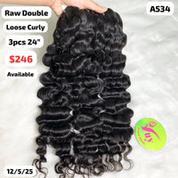 3pcs 24" Loose curly double drawn raw hair (A534)