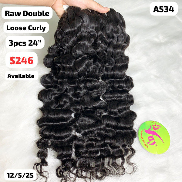 3pcs 24" Loose curly double drawn raw hair (A534)