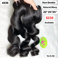 22"24"24" Natural wave double drawn raw hair (A536)
