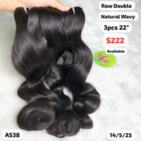 3pcs 22" Natural wavy double drawn raw hair (A538)