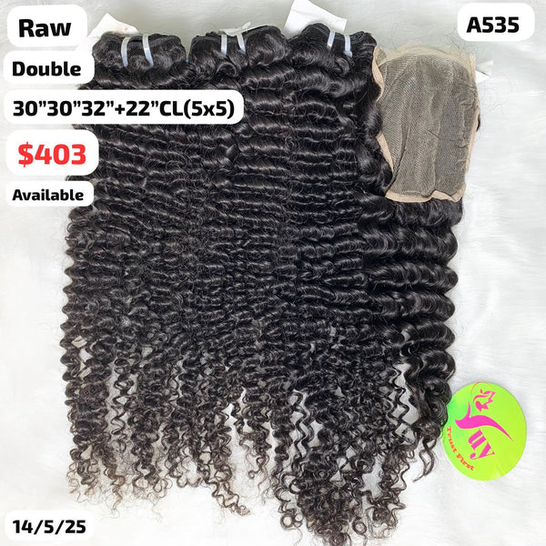 30"30"32" and 22" 5x5 closure Luxury curly double drawn raw hair (A535)