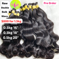 [PRE-ORDER] 1.5kg Bulk Natural wavy double drawn raw hair: 0.5kg 16" 0.5kg 18" 0.5kg 20"