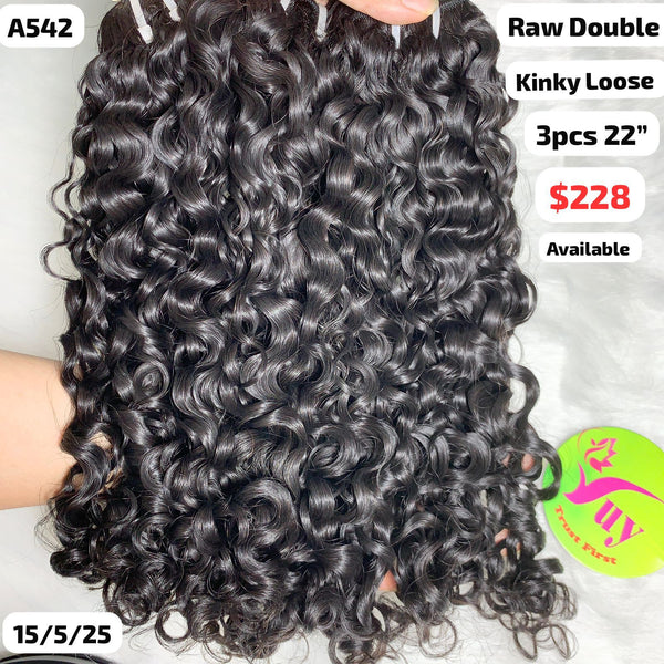 3pcs 22" Kinky loose curly double drawn raw hair (A542)