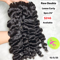 3pcs 24" Loose curly double drawn raw hair