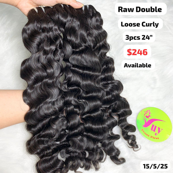 3pcs 24" Loose curly double drawn raw hair