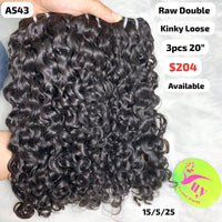 3pcs 20" Kinky loose curly double drawn raw hair (A543)