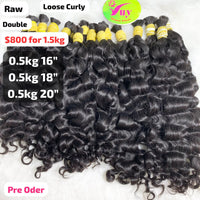 [PRE-ORDER] DEAL 1.5kg Bulk loose curly double drawn raw hair: 0.5kg 16" 0.5kg 18" 0.5kg 20"