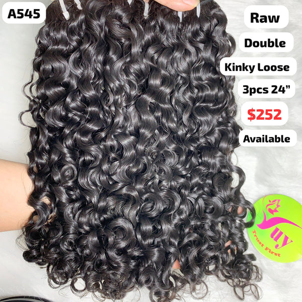 3pcs 24" Kinky loose curly double drawn raw hair (A545)