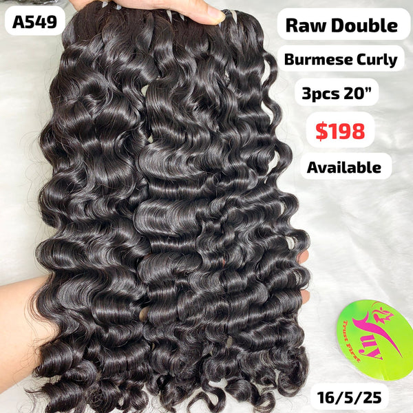 3pcs 20" Burmese curly double drawn raw hair (A549)