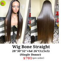 [PRE-ORDER] 32" 5x5 HD closure bone straight single donor hair wig