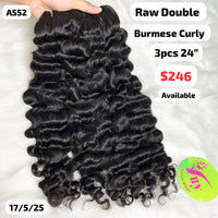 3pcs 24" Burmese curly double drawn raw hair (A552)